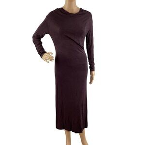Vince Draped Cowl Neck Maxi Dress Long Sleeve Purple Jersey Size XS